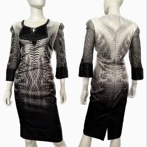 WOMEN PLUS SIZE‎ SATIN DRESS 3/4 SHEER SLEEVES BLACK/WHITE ANIMAL PRINT FORMAL